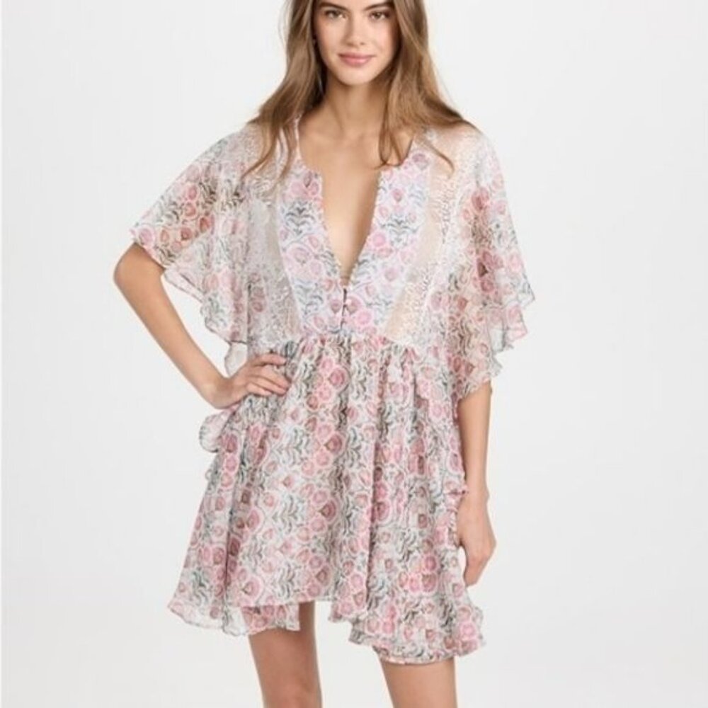 NEW Misa Los Angeles Serena Mini Dress Somerset Stencil‎ White/Pink Fairy Floral